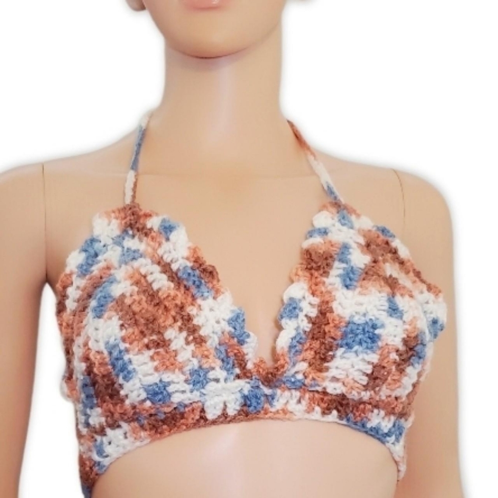 》NEW Handmade Crochet Mixed Colors Blue Halter Top